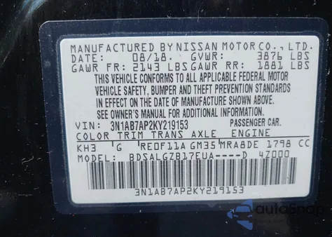 2019 Nissan Sentra Sl from USA, damaged, VIN 3N1AB7AP2KY219153